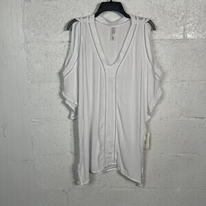 Raisins Solid Samba Cold-Shoulder Cover-up, white Medium MSRP $52